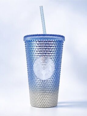 Starbucks 2023 Holiday Blue Silver Ombre Studded Tumbler 16oz Straw NWT